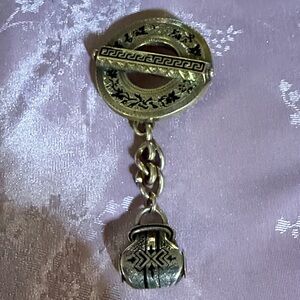 Antique Gold vermeil Brooch with Chain and Pot Charm